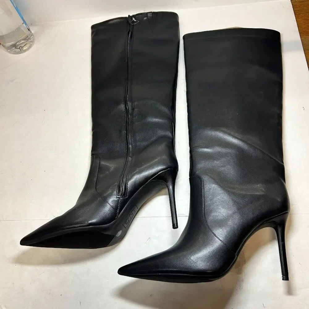 INC Womens 6.5 M Black Havannah Faux Leather High Heel Knee High Boots NIB QL0